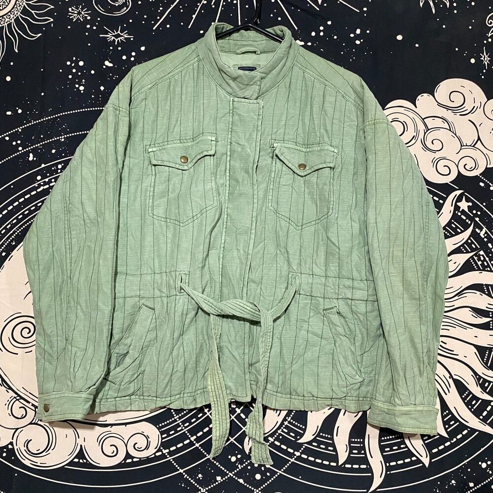 Gap Quilted Jacket Womens M Green Belted Workwear Utility Full-Zip Winter Travel